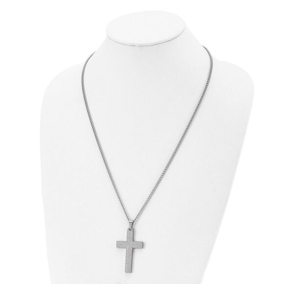 Men's Stainless Steel Large Lord's Prayer Cross Necklace, 24 Inch